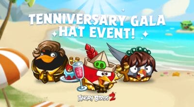 Enter Angry Birds 2 to celebrate ten years of flinging with the Tenniversary Gala Hat Set. The event lasts for twelve days, with an increased Flock Power boost!
